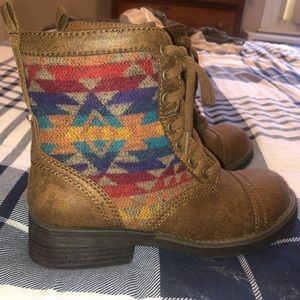 Tan booties with Aztec accent